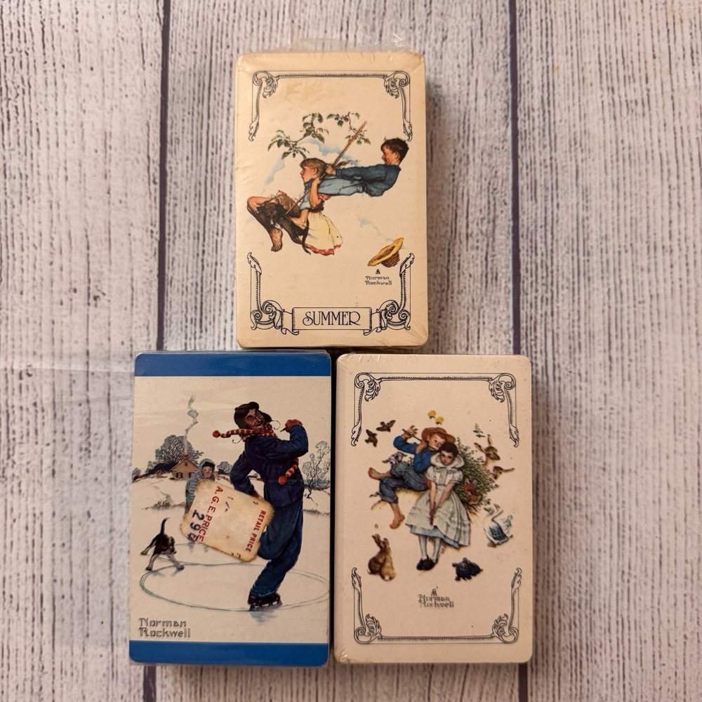 Vintage Norman Rockwell Playing Cards Lot 3 Decks Trump Stardust Seasons USA